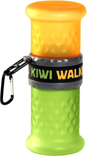 KIWI WALKER 2 az 1-ben utazó víz- és eledeles palack, műanyag, sárga–zöld
