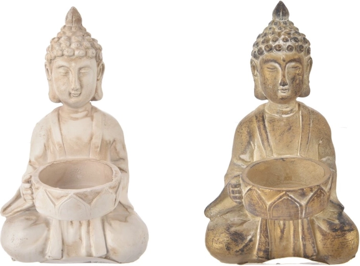 Buddha gyertyatartó polirezinből 9 × 9 × 14 cm (2 változat)