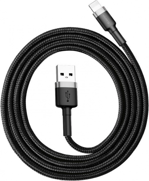 Baseus Cafule Lightning–USB töltő- és adatkábel, 1 m, 2,4 A, szürke–fekete