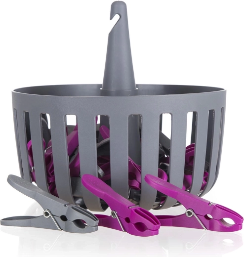 Függesztett kosár ruhacsipeszekkel BRILANZ, 30 db, vegyes színek