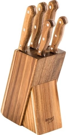 5 darabos konyhakéskészlet fa blokkban Wood