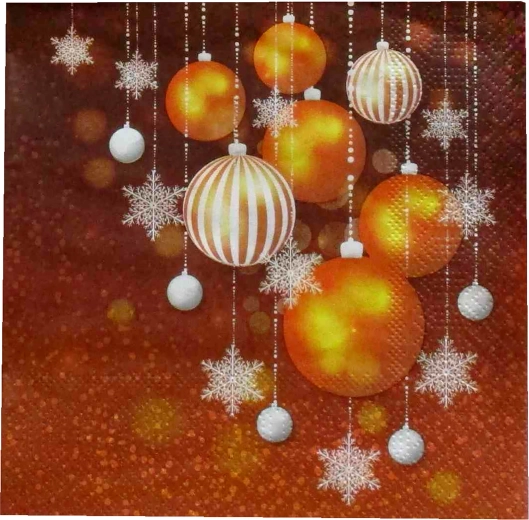 Karácsonyi szalvéták arany gömbökkel 33 × 33 cm, 3 rétegű - 1 db