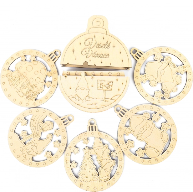 Karácsonyi fa manó díszek, 5 darabos készlet ajándékdobozban