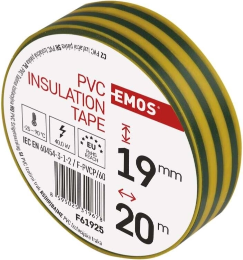 PVC szigetelőszalag 19 mm × 20 m sárga–zöld