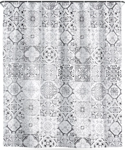 Zuhanyfüggöny kampókkal, vízálló, csempeminta 180 × 180 cm