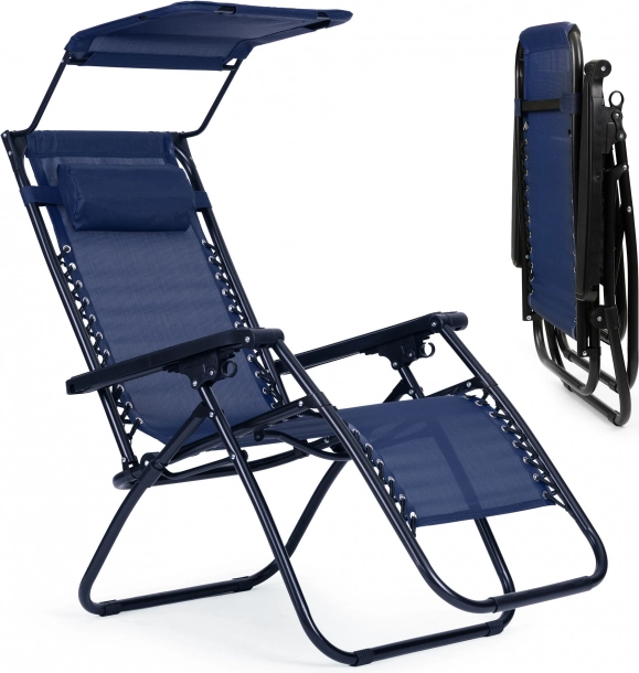 Összecsukható, állítható kerti/ strandszék napellenzővel, kék