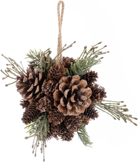 Függeszthető dekoratív gömb fenyőtoboz (pínia) mintával, 12 cm