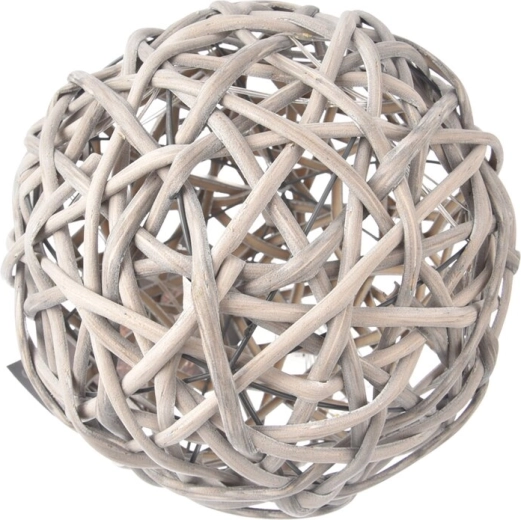 Rattan LED fénygömb szürke 20 cm időzítővel