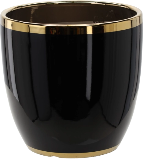 Kerámia kaspó 30,5 × 30,5 × 30,5 cm fekete, arany peremmel