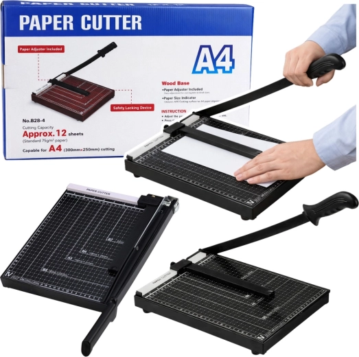 Irodai papírvágó guillotine A4, fém, fekete