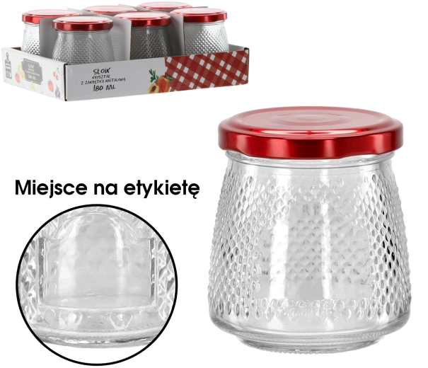 180 ml-es üvegedény piros fém fedéllel