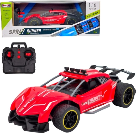 Piros sport RC versenyautó füsthatással