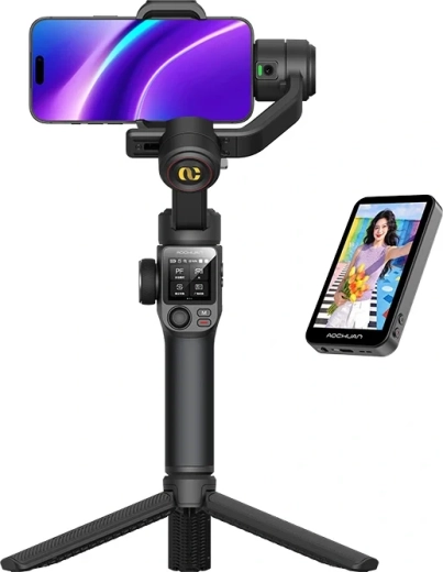 Aochuan S3 háromtengelyes telefonstabilizátor érintőkijelzővel, AI 360° követéssel és LED fénnyel (fekete)