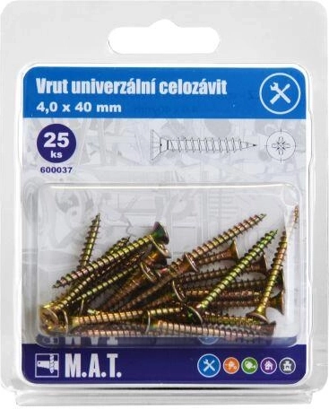Univerzális teljes menetes facsavarok 4 × 40 mm, horganyzott, 25 db