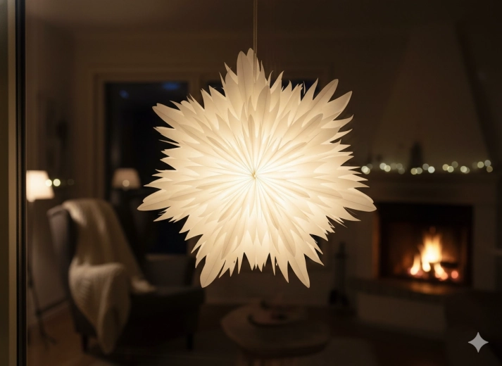 Kétszeresen rétegzett dekoratív papírcsillag, 40 cm, fehér