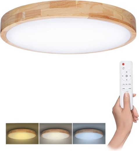 Solight LED mennyezeti és fali lámpa Solid Oak távirányítóval 48 W 39 cm, fényerőszabályozható CCT