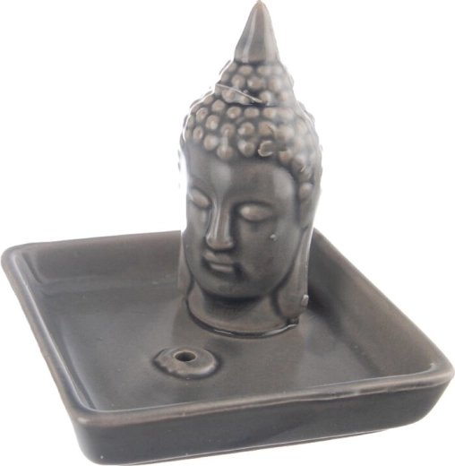 Buddha motívumos szürke kerámia füstölőtartó