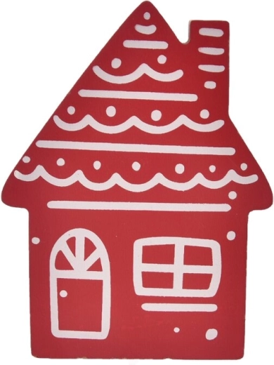 Fa dekoratív házikó piros/fehér 15 cm