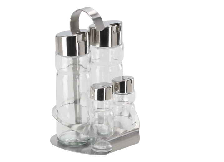 4 részes fűszertartó készlet rozsdamentes acélból és üvegből