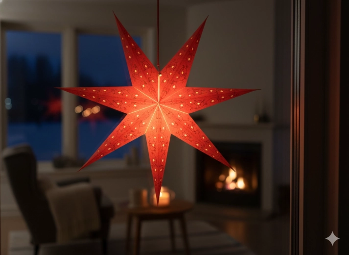 Papír karácsonyi csillag 60 cm piros arany hímzéssel