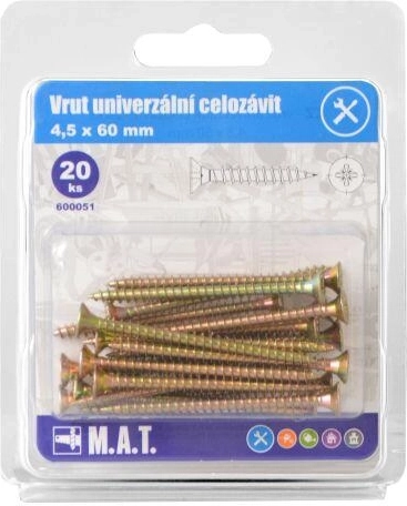 Univerzális teljes menetes csavar 4,5 × 60 mm, horganyzott, 20 db