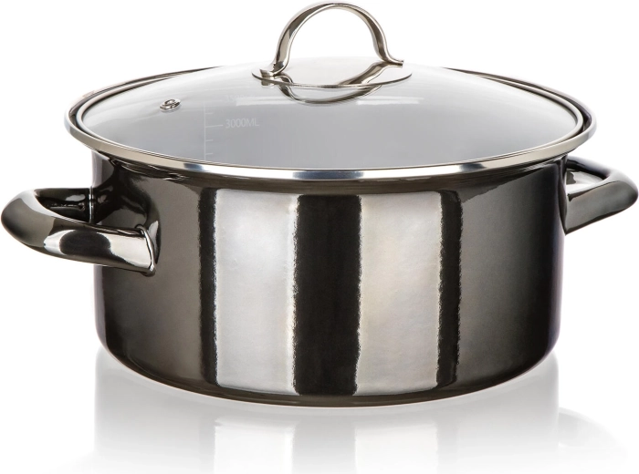 Zománcozott fazék üvegfedővel 22 cm, 3,7 l Metallic Black