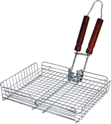 BBQ grillkosár fa nyéllel 32 × 26 cm