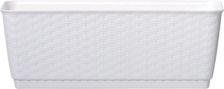 Rattan hatású fehér balkonláda tálcával, 40 cm