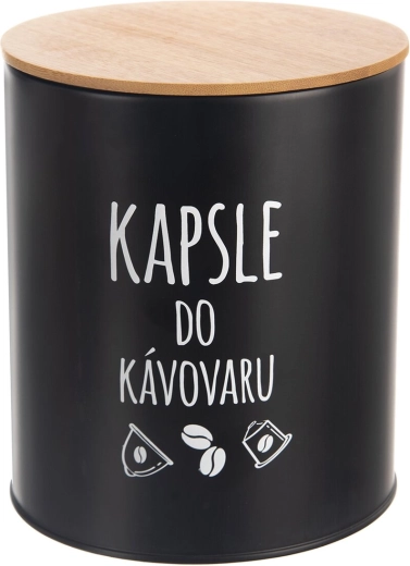 Black kapszulatartó doboz bambusz fedéllel, 16 cm