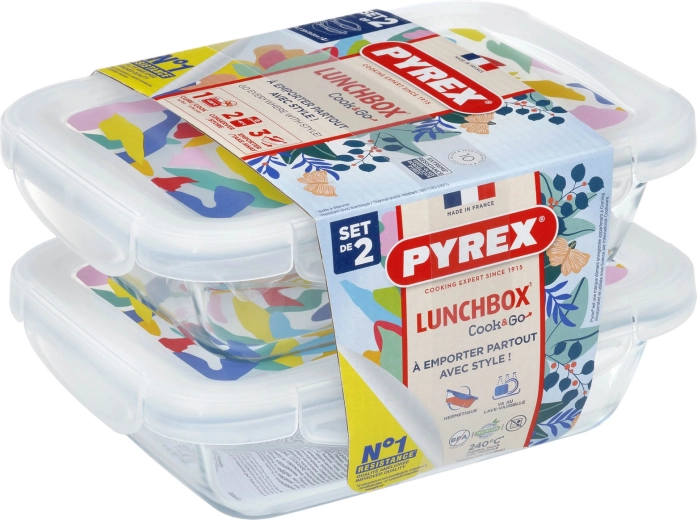 PYREX téglalap alakú üveg ételtároló doboz készlet 2 × 0,8 l