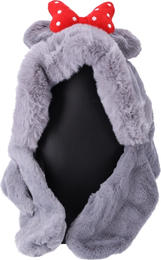 Gyerek plüss sapka sállal 1–8 éveseknek – szürke piros masnival