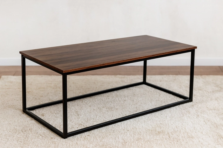 Loft dohányzóasztal 110 × 55 × 43 cm, barna fa dekor, fekete fém