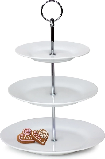 Háromszintes, kerek porcelán kínálótál Sofia, fehér