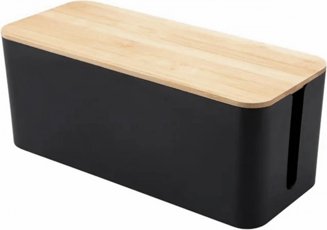 Kábel- és hosszabbítószervező, fekete fa hatású fedéllel