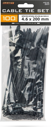 Fekete kábelkötegelők 200 × 4,6 mm, 100 darab