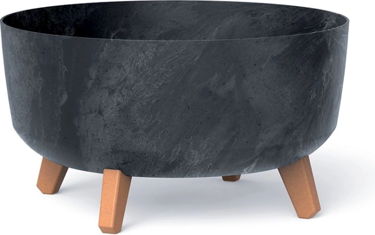 Betonhatású, lábakon álló virágtartó, antracit, 38 cm átmérő