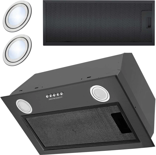 Beépíthető, szekrény alá szerelhető páraelszívó 52 cm fekete Berdsen