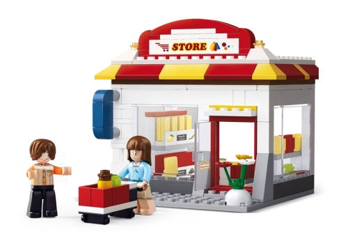Sluban Town építőjáték – önkiszolgáló bolt 186 darab + 2 figura