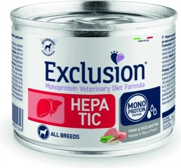 Exclusion Hepatic konzerv kutyáknak sertéshússal, rizzsel és borsóval 200 g