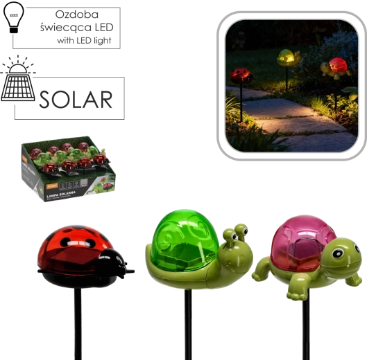 Napelemes kerti LED leszúrható lámpa teknős, csiga és katicabogár formában – meleg fehér