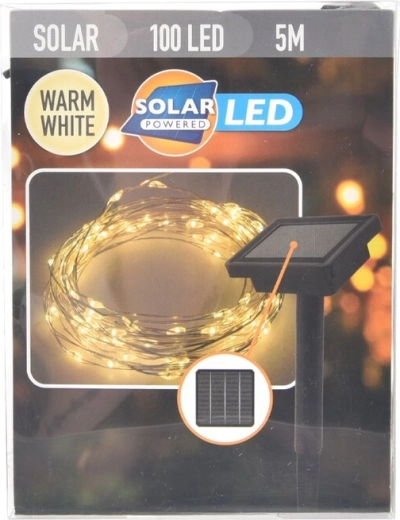 Szolár LED fényfüzér 100 LED-del, sárga fénnyel