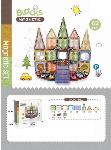 Mágneses építőkészlet autókkal, 62 db