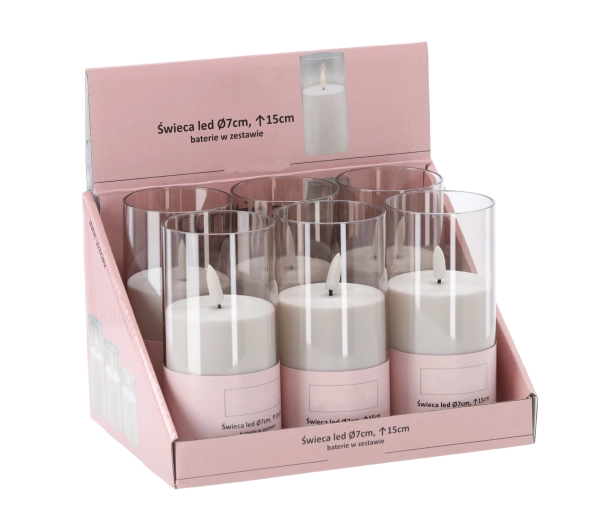 LED gyertya tubusban, 15 cm magas, 7 cm átmérő