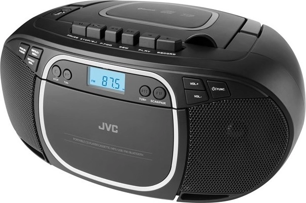 JVC boombox CD-vel, kazettával és Bluetooth-tal, fekete színben