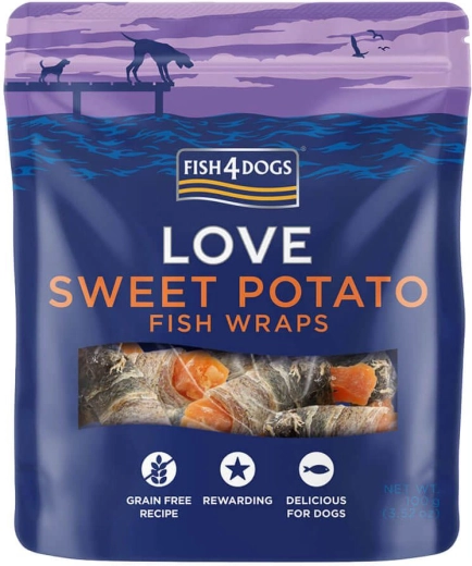 Fish4Dogs kutyajutalom falatok halbőr tekercsek édesburgonyával 100 g