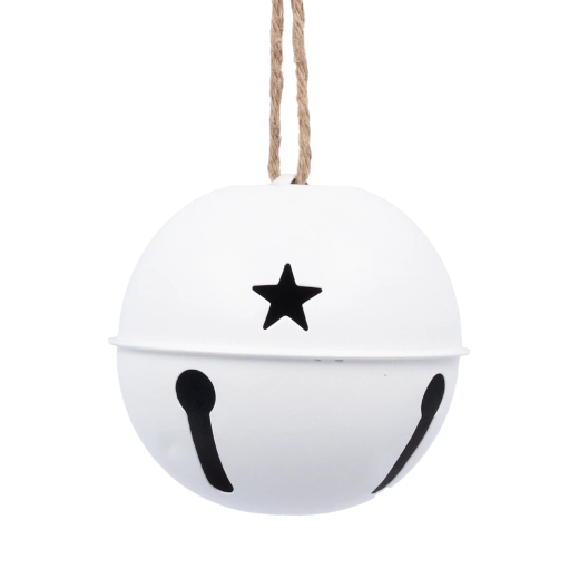 Fehér, fém karácsonyi függő dísz csengővel