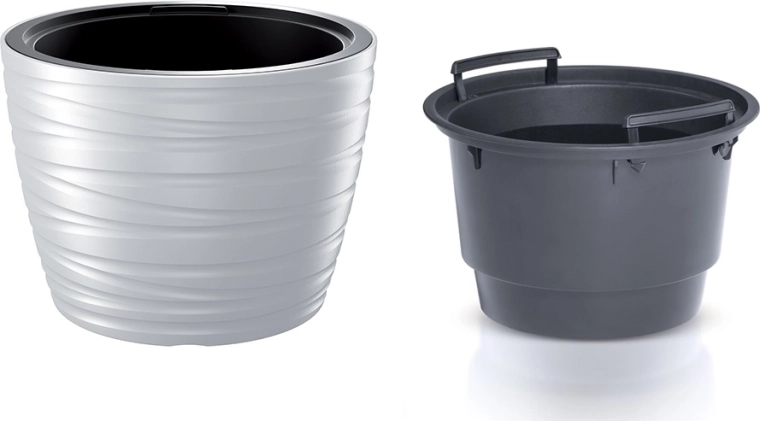 Maze alacsony virágcserép betéttel, 37,5 cm – fehér