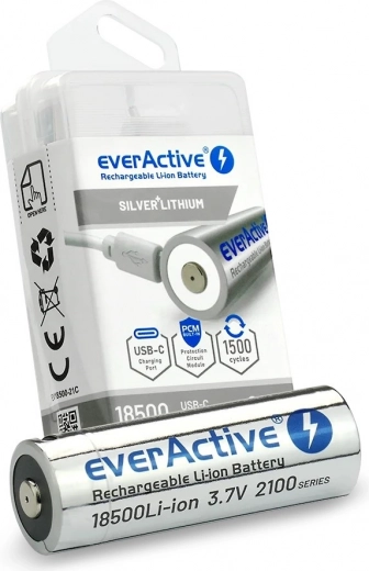 EverActive 18500 Li-ion 3,7V 2100 mAh USB-C újratölthető akkumulátor