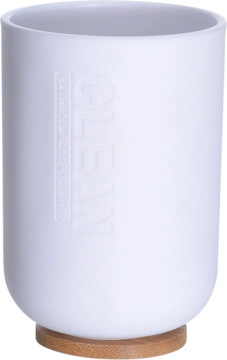 Fürdőszobai pohár bambusz talppal, 300 ml, fehér