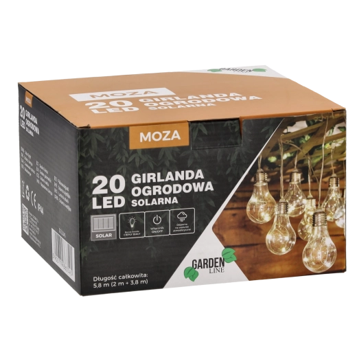 Napelemes kerti girland 20 LED meleg fehér 5,8 m IP44